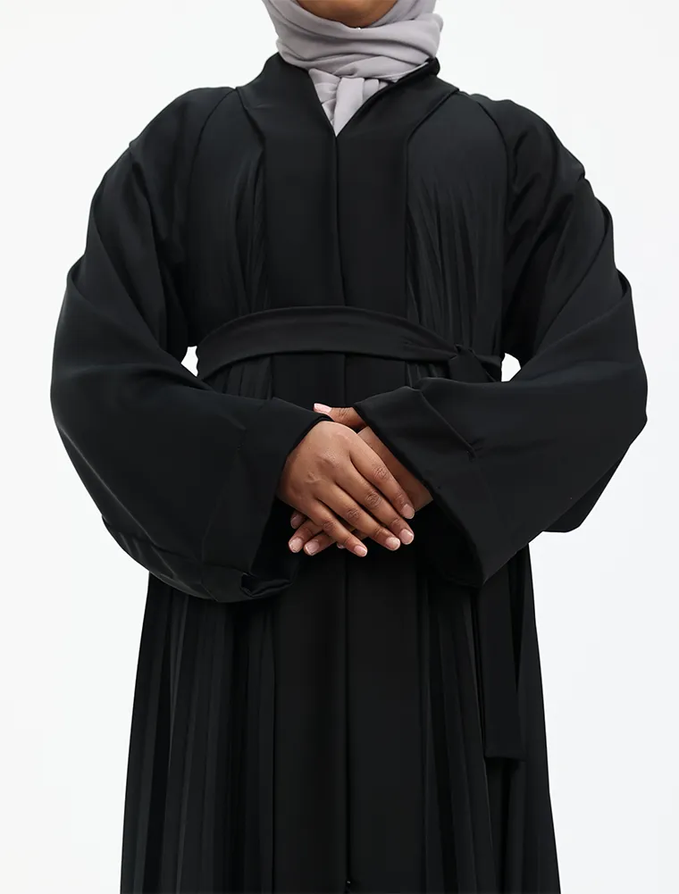 Girls Black Pleated Silhouette Abaya